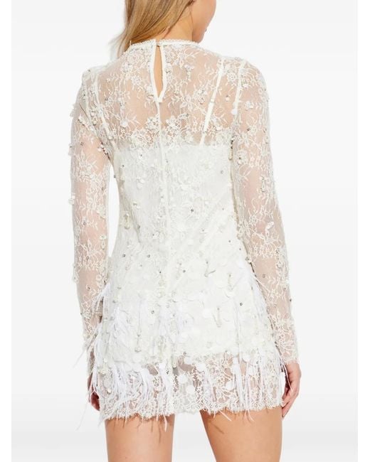 LoveShackFancy White Alouetta Embellished Lace Mini Dress
