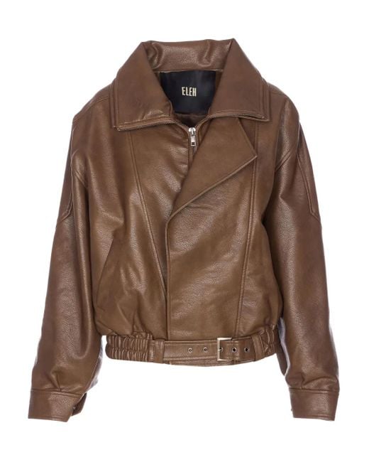 Elle Zip-up Bomber Jacket Brown