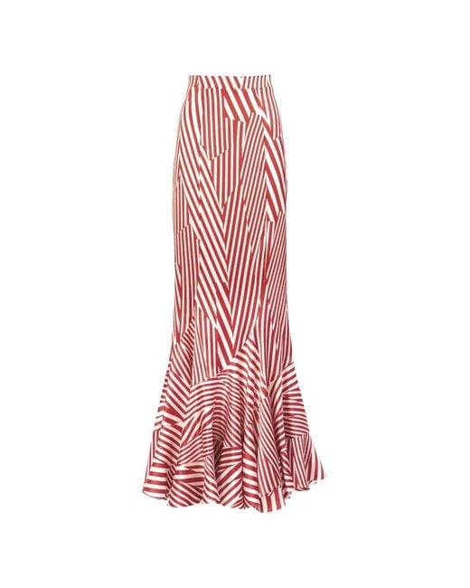 Silvia Tcherassi Pink Florina Striped Ruffled Maxi Skirt