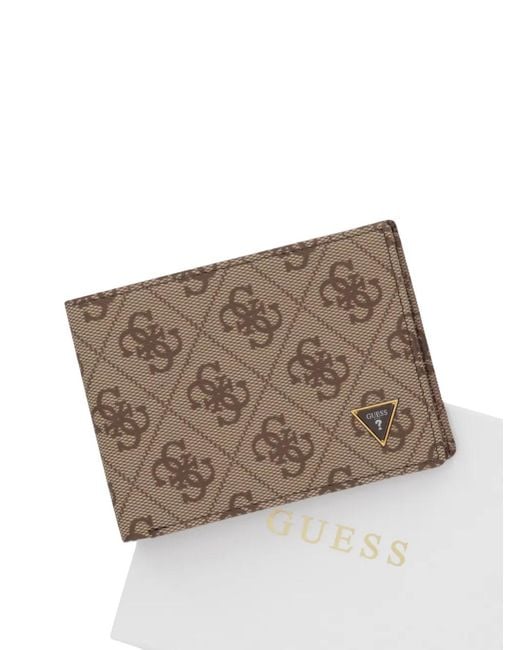 Guess Brown Monogram-Print Logo-Plaque Wallet for men