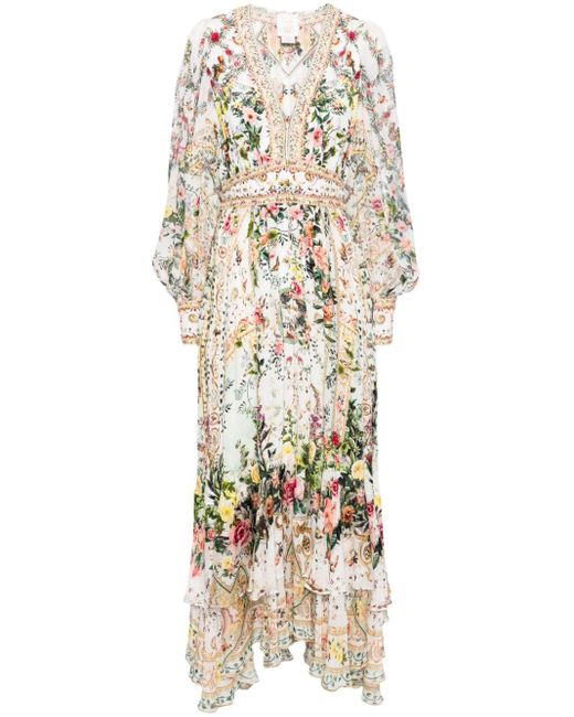 Vestido largo con estampado floral Camilla de color Natural