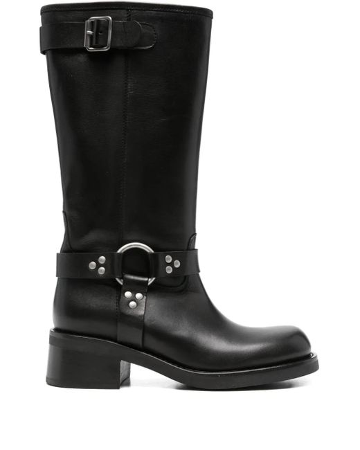 P.A.R.O.S.H. Black Buckle-Strap Studded Boots
