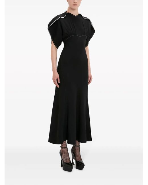 Victoria Beckham Black Draped-Sleeve Flared Midi Dress