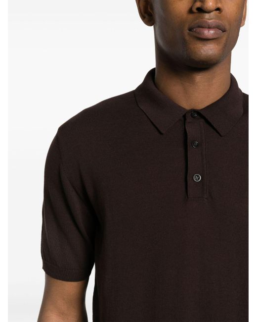 Roberto Collina Black Ribbed Cotton Polo Shirt for men