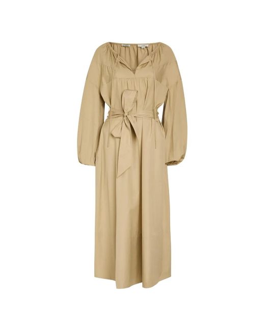 Vince Natural Belted Puff-Sleeve Midi Dress
