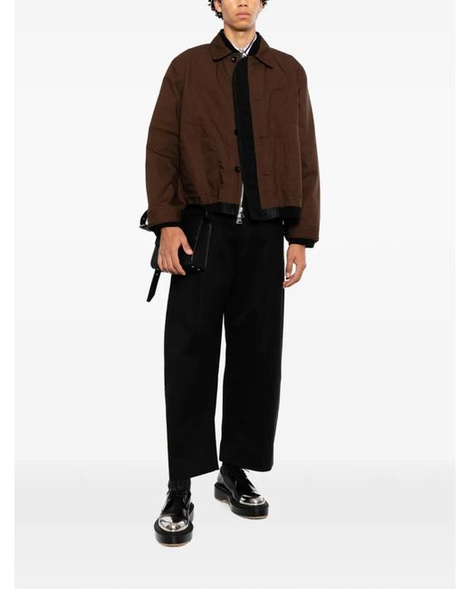 Sacai Brown Layered Button-Fastening Jacket for men