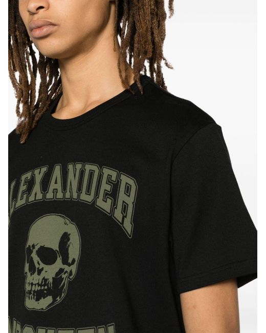 Camiseta con calavera estampada Alexander McQueen de hombre de color Black