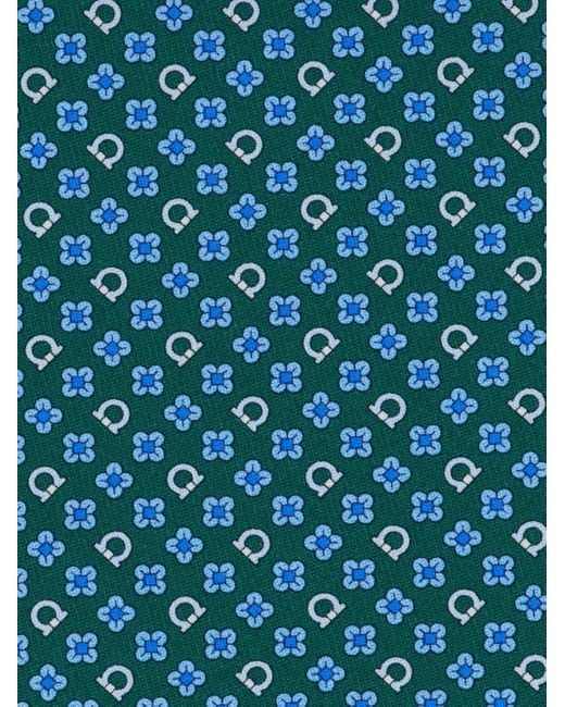 Ferragamo Blue Gancini Flower Print Silk Tie for men