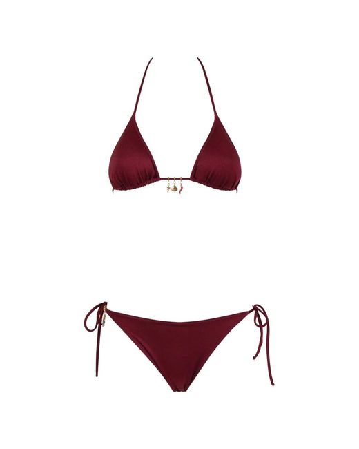 Mc2 Saint Barth Red Charm-Embellished Bikini
