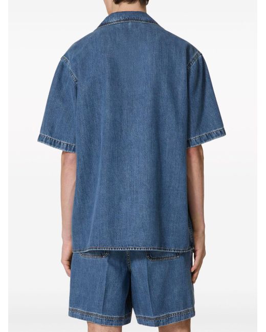 Camisa bowling vaquera con detalle de V Valentino Garavani de hombre de color Blue