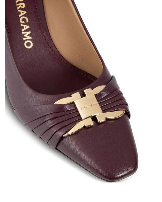 Ferragamo Purple Gancini Ornament Pumps With Bock Heel