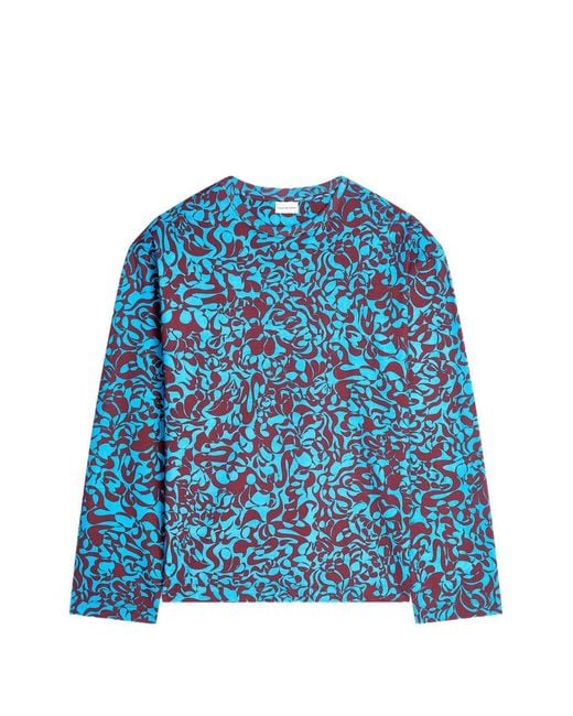 Dries Van Noten Blue Long-Sleeve Cotton T-Shirt for men