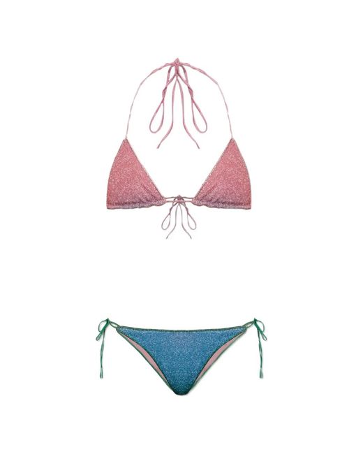 Oseree Pink Lurex-Thread Triangle Bikini