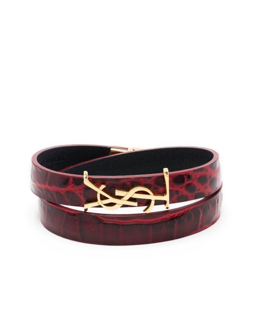 Saint Laurent Red Logo-lettering Double-wrap Leather Bracelet