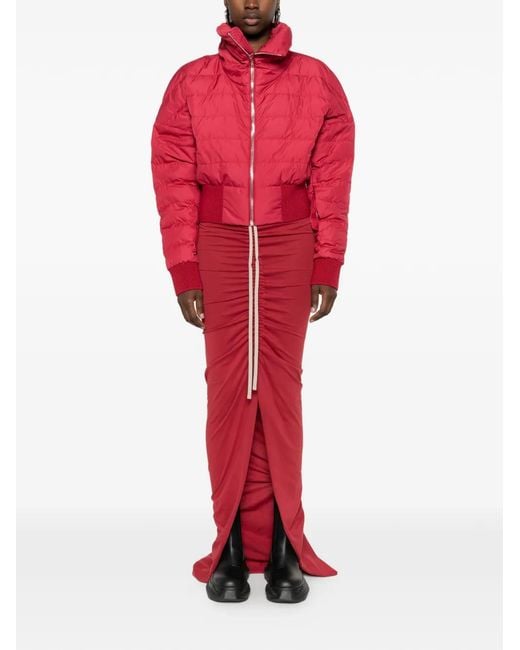 Moncler Red Quilted Funnel-Neck Cropped Jacket