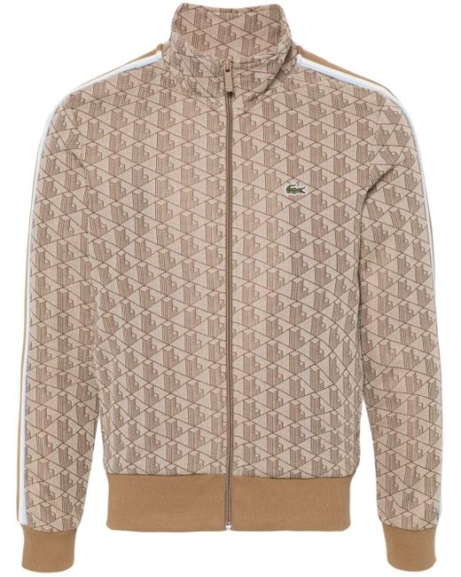 Lacoste Brown Paris Monogram-jacquard Zipped Sweatshirt for men