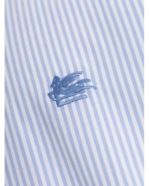 Etro Blue Stripe-Pattern Embroidered-Logo Shirt for men