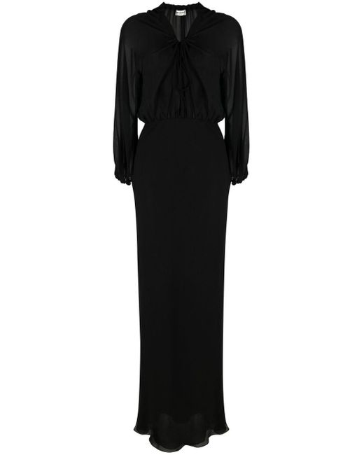 Saint Laurent Black Sheer-panelled Silk Maxi Dress