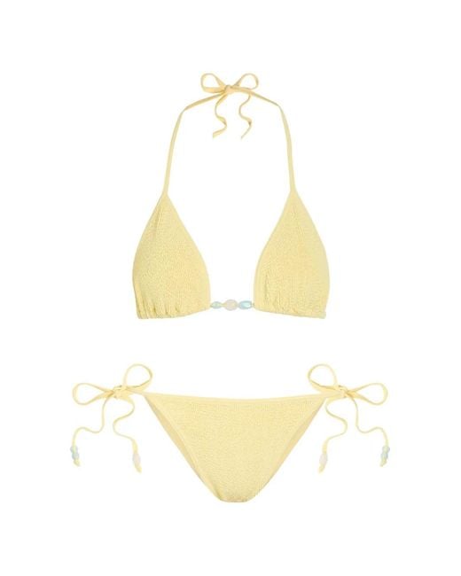 Hunza G Metallic Gina Beaded Crinkle-Effect Bikini