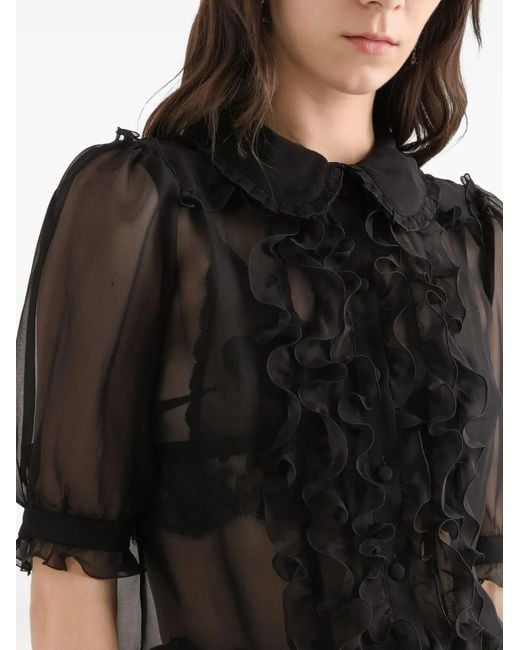 Dolce & Gabbana Black Ruffled Collared Blouse