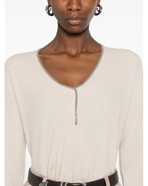 Brunello Cucinelli White English-Rib Cashmere Sweater