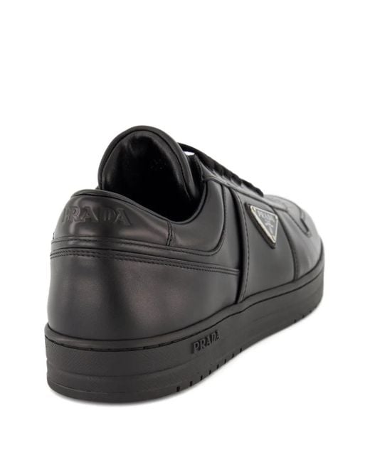 Prada Black Leather Triangle-Logo Sneakers for men