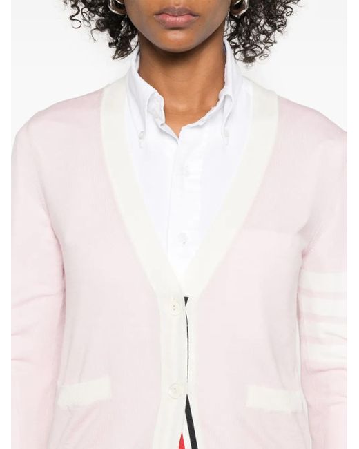 Thom Browne Pink 4 Bar Striped Cardigan