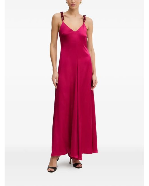 SIMONA CORSELLINI Red Bead-Embellished Satin Jumpsuit