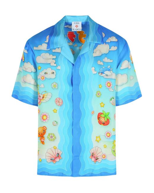Casablanca Blue Kawaii' Light Silk Shirt for men