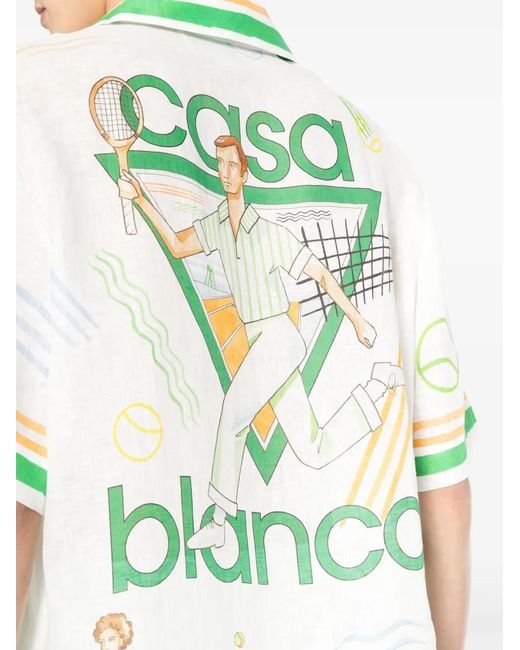 Casablanca White Short Sleeve Cuban Collar Shirt for men