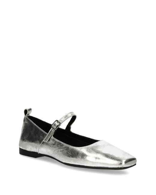 Vagabond White Delia Buckle-strap Square-toe Ballet Flats