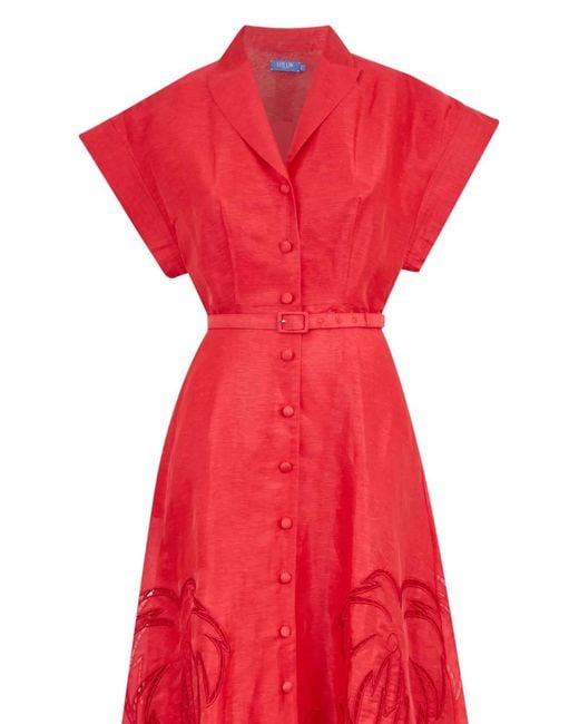 LEO LIN Red Aubrey Midi Dress