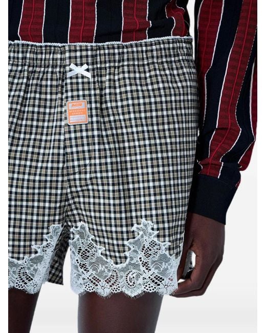 Martine Rose Black Lace-Trim Checkered Shorts for men