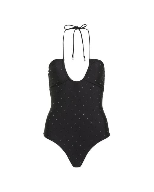 Karl Lagerfeld Black Crystal Halterneck Swimsuit