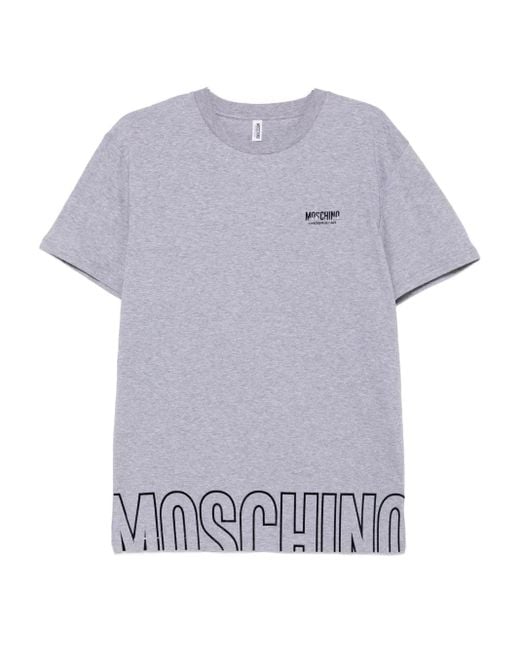 Moschino Gray Logo-Detail Cotton T-Shirt for men
