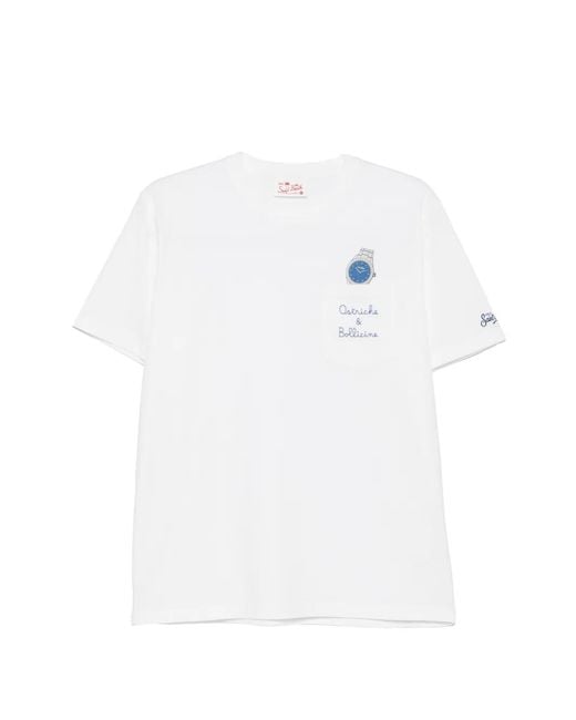 Mc2 Saint Barth White Austin Embroidered-Pocket T-Shirt for men