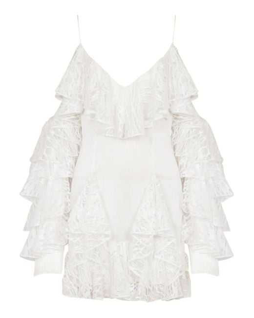 Balmain White Ruffled Mini Dress