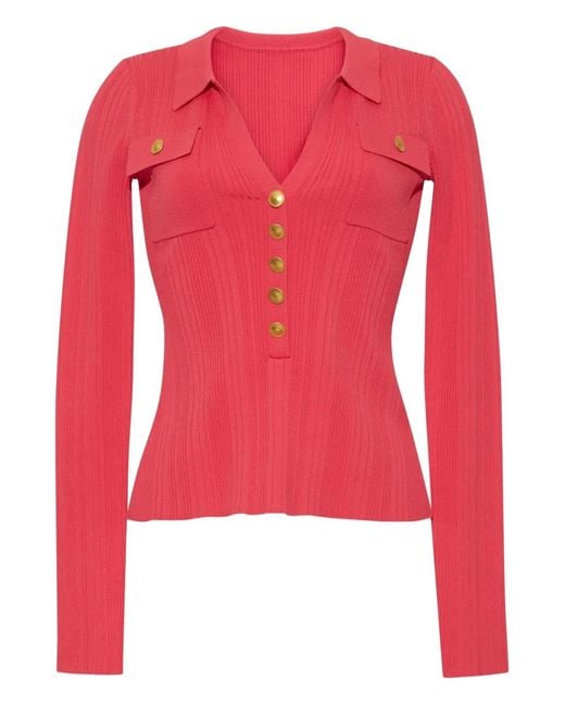 Top Belleport A Coste Con Bottoni di Cara Cara in Red