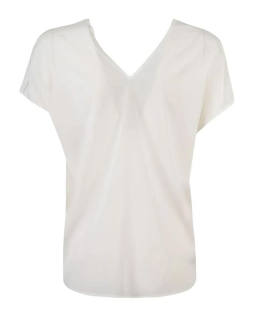 Peserico White V-Neck Short-Sleeve Blouse