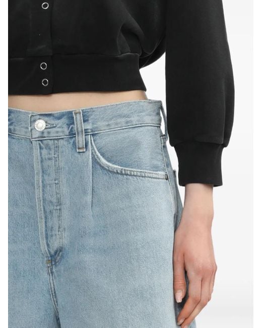 Agolde Blue Pleated Denim Shorts