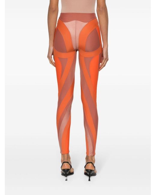 Mugler Orange Spiral Panelled leggings