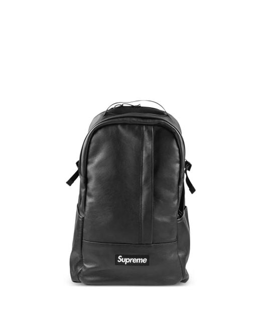 Supreme Black Leather Backpack for men