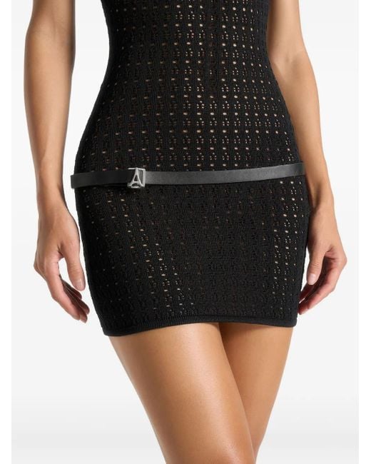 Manière De Voir Black Pointelle Mini Dress With Belt