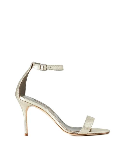 Manolo Blahnik White Chaos Snakeskin Almond-Toe Sandals