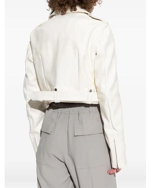 Rick Owens Belted Asymmetrical Zip Jacket White