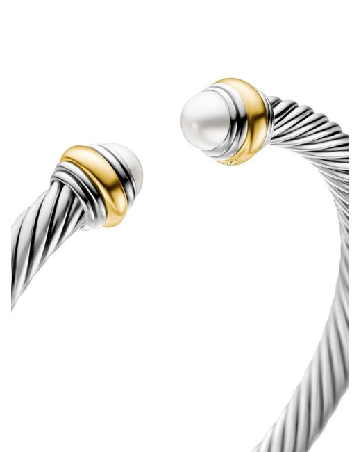David Yurman White 14Kt And Sterling Classic Cable Pearl Bracelet (5Mm)