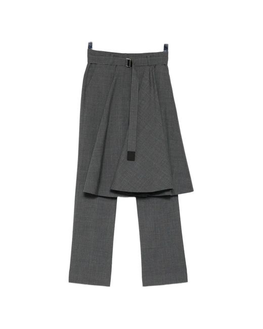 Sacai Gray Layered Belted Trousers