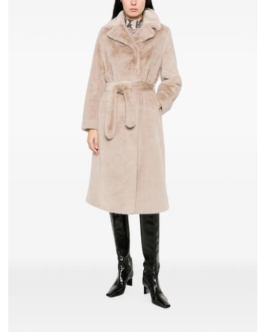 DUNO Natural Belted Shearling-Effect Coat