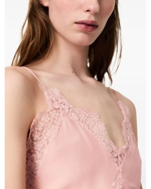 Stella McCartney Pink Robe Mi-Longue En Soie À Bords En Dentelle