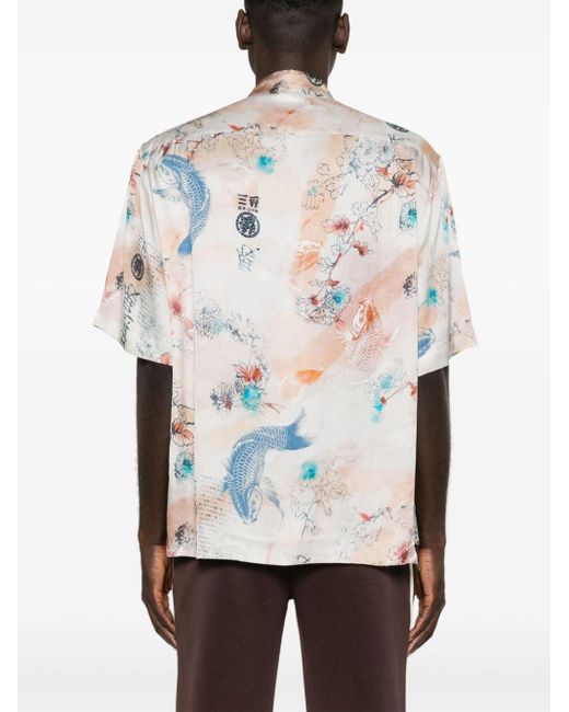 Laneus White Koi-fish-print Shirt for men
